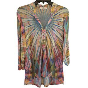 PARIS IQ ARTSY VIBRANT TOP SIZE LARGE ECLECTIC COLORFUL BOHO ARTSY